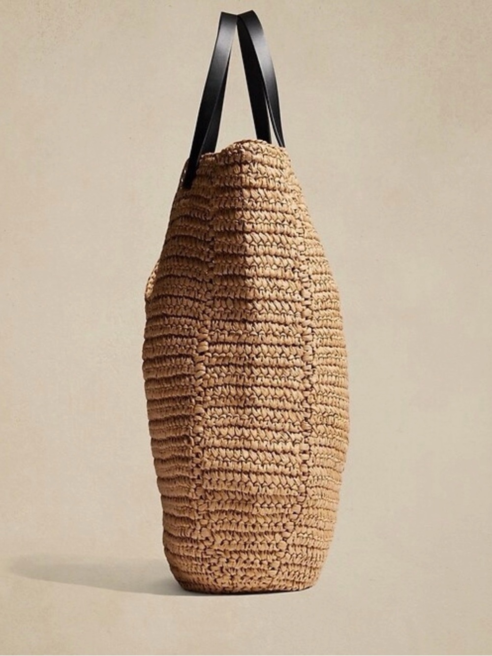 Banana Republic Woven Straw Tote Bag with Black Handles - Natural - Picture 2 of 6